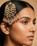 Traditional Kundan Meenakari Passa | Indian Bridal Jhumar Headpiece, Ruby Pearl Accent