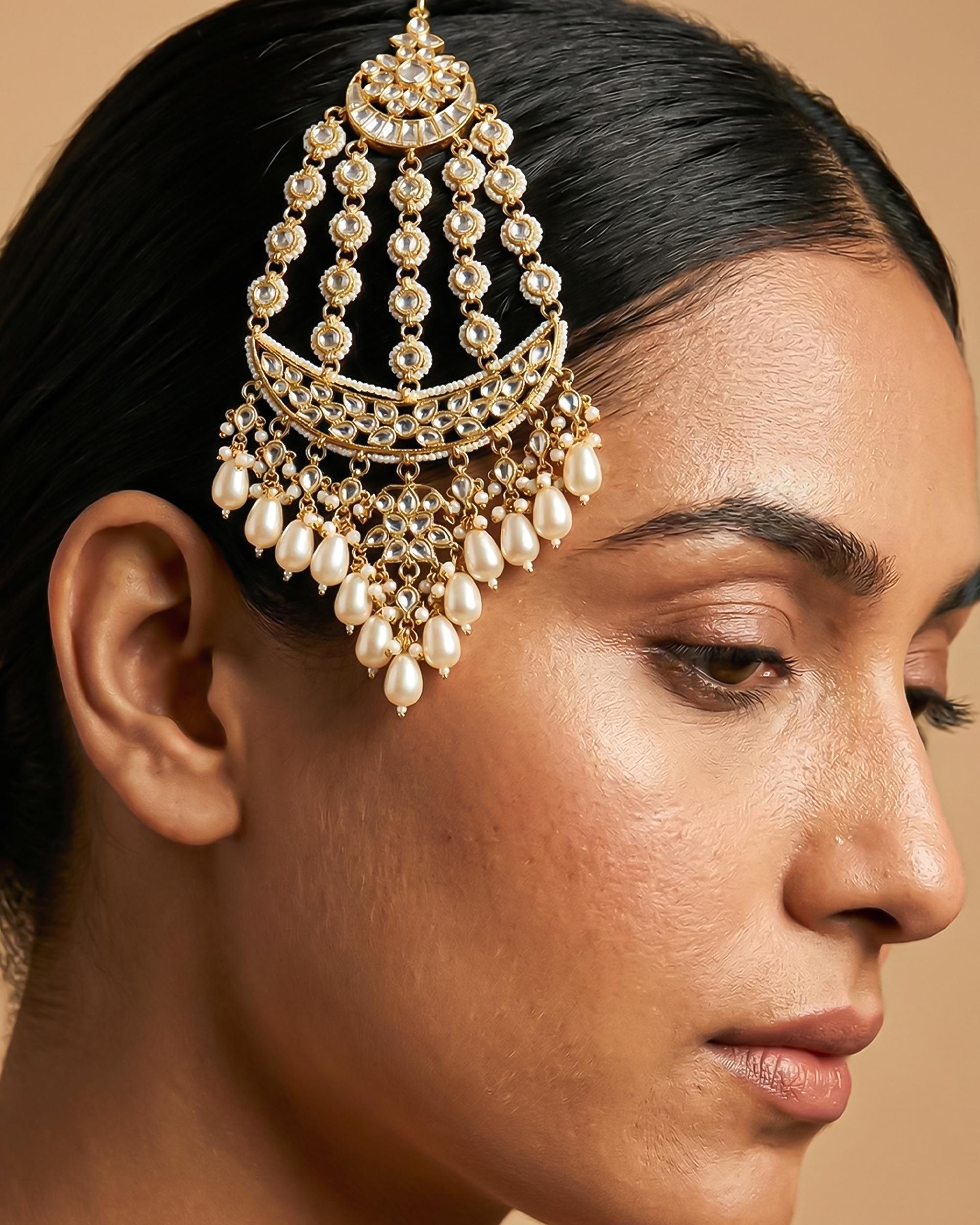 Traditional Kundan & Pearl Passa | Ethnic Indian Bridal Jhumar | Statement Side Headpiece | Heritage Wedding Accessory
