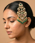 Traditional Kundan Pearl Passa, Ethnic Indian Bridal Jhumar Headpiece, Green Ruby Stones