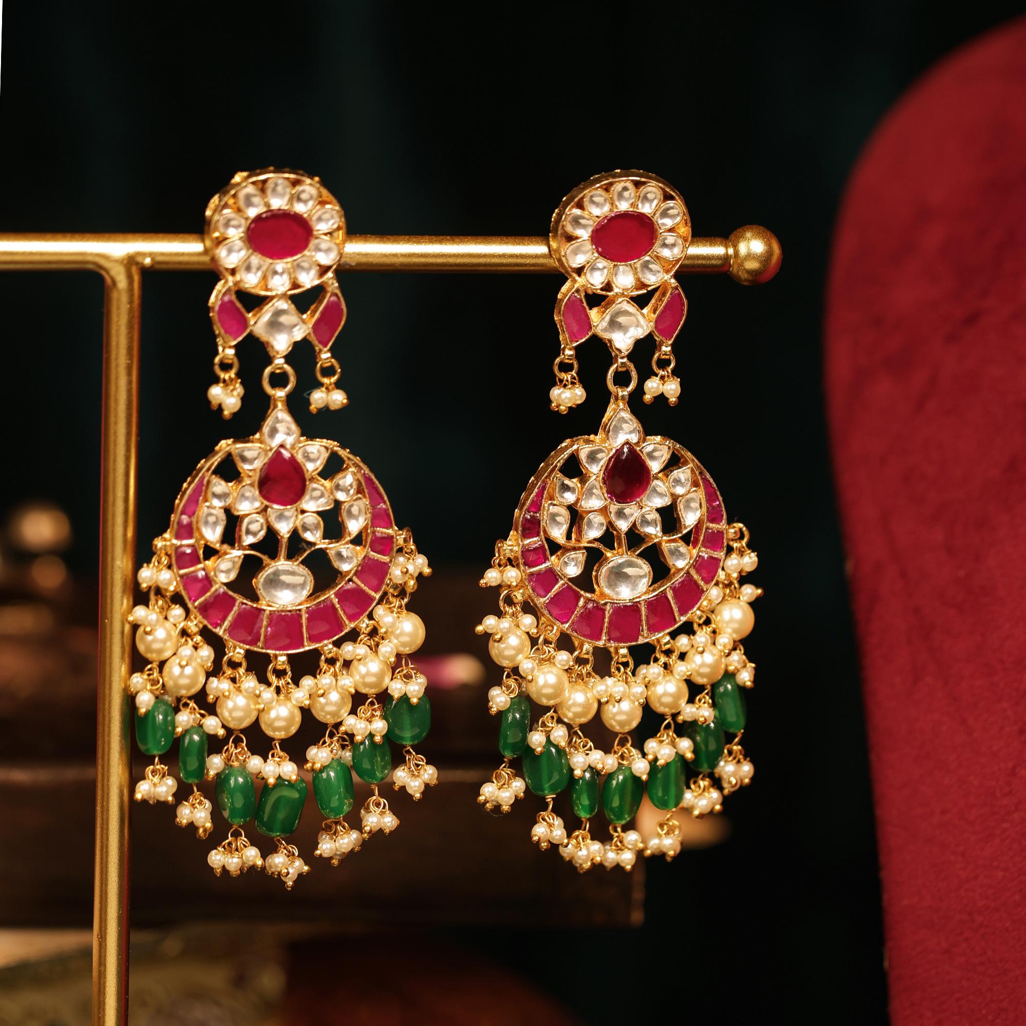 Kundan Meenakari Choker Set: Gold Plated Ruby Emerald Pearl Necklace Earrings