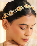 Traditional Kundan Pearl Sheeshpatti | Indian Bridal Head Jewelry, Ruby Stone Headband