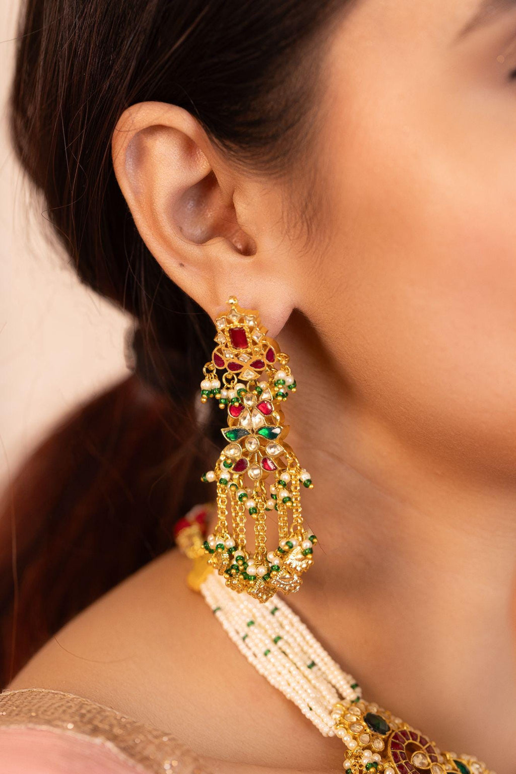 Royal Kundan Choker Necklace Set | Ruby Red Emerald Paisley Meenakari Bridal Jewelry
