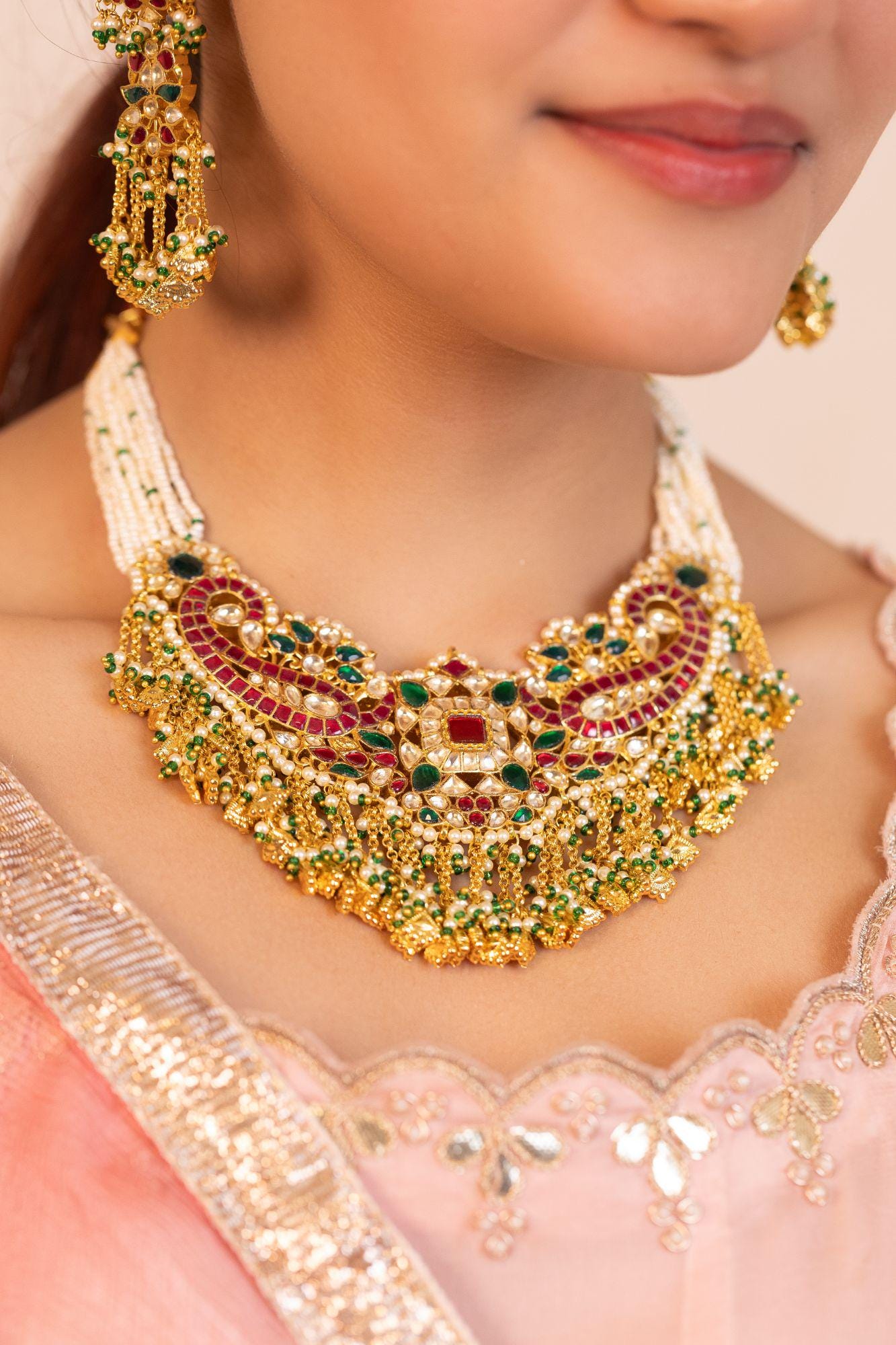 Royal Kundan Choker Necklace Set | Ruby Red Emerald Paisley Meenakari Bridal Jewelry