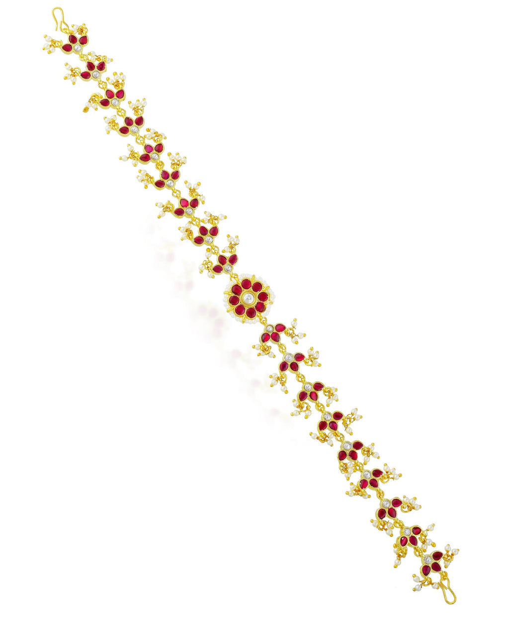 Kundan Pearl Sheeshpatti | Ruby Stone Vine Headband, Ethnic Wedding Accessory