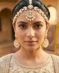 Kundan Pearl Sheeshpatti | Ethnic Indian Bridal Crescent Headpiece, Wedding Accessory