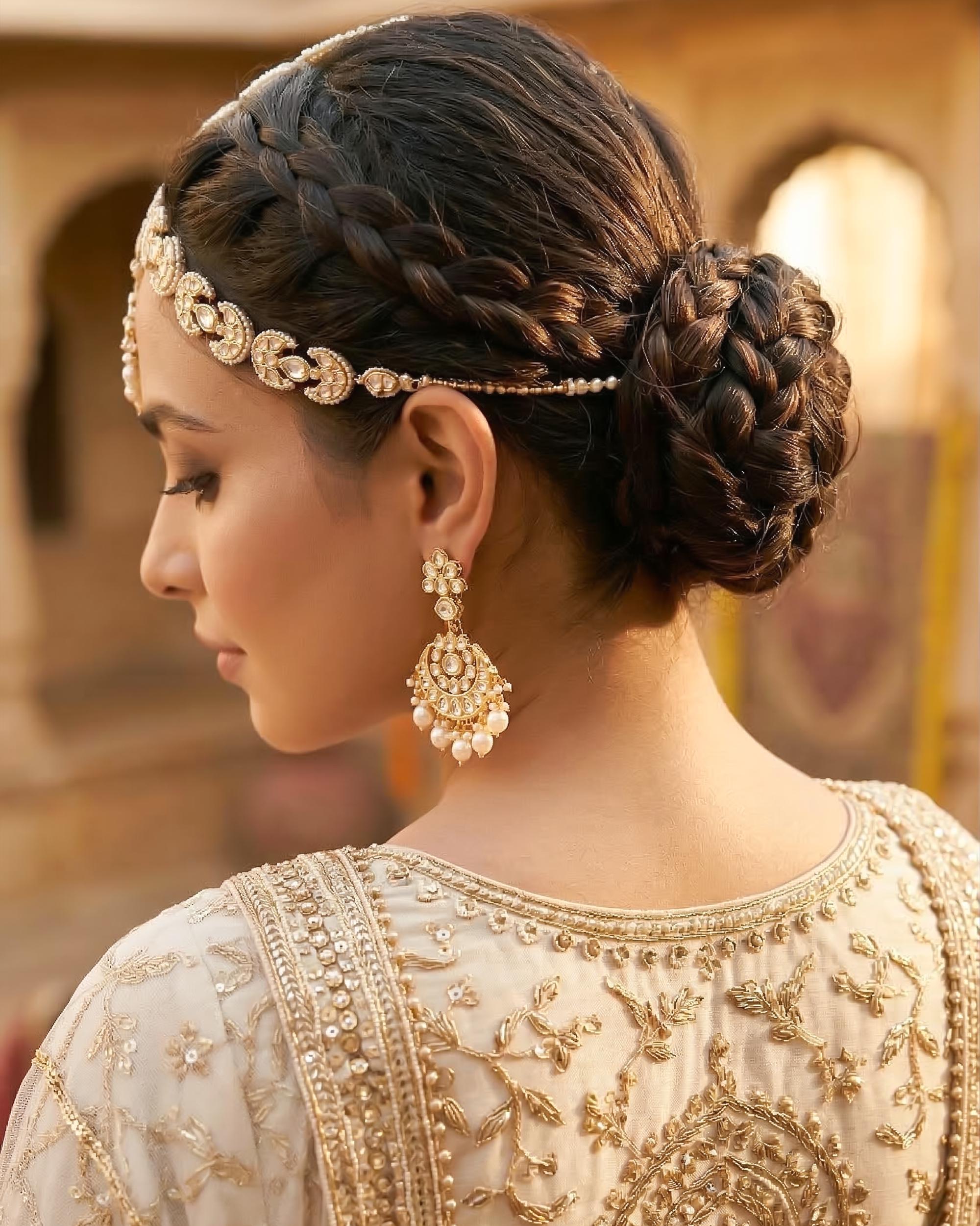 Kundan Pearl Sheeshpatti | Ethnic Indian Bridal Crescent Headpiece, Wedding Accessory