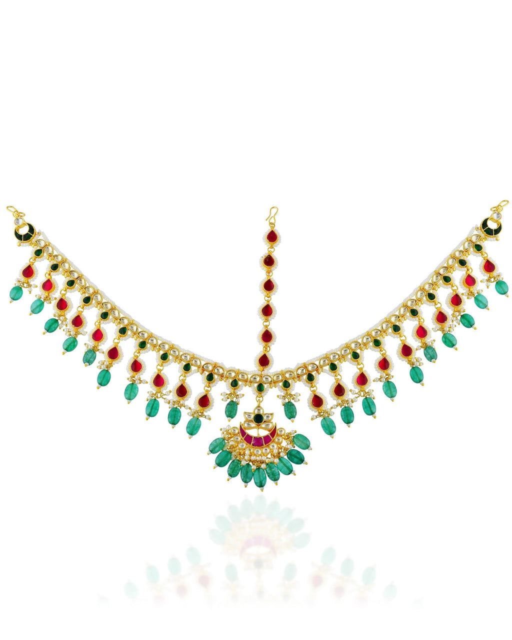 Kundan Polki Bridal Sheeshpatti, Gold Pearl Headpiece, Indian Wedding Maang Tikka
