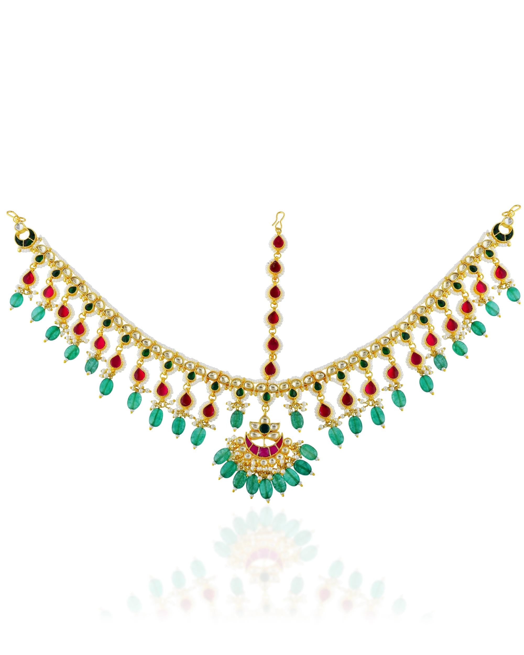 Kundan Polki Bridal Sheeshpatti, Gold Pearl Headpiece, Indian Wedding Maang Tikka