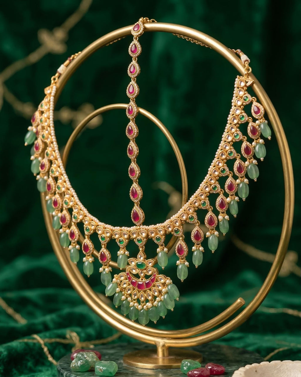 Kundan Polki Bridal Sheeshpatti, Gold Pearl Headpiece, Indian Wedding Maang Tikka