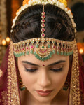 Kundan Polki Bridal Sheeshpatti, Gold Pearl Headpiece, Indian Wedding Maang Tikka