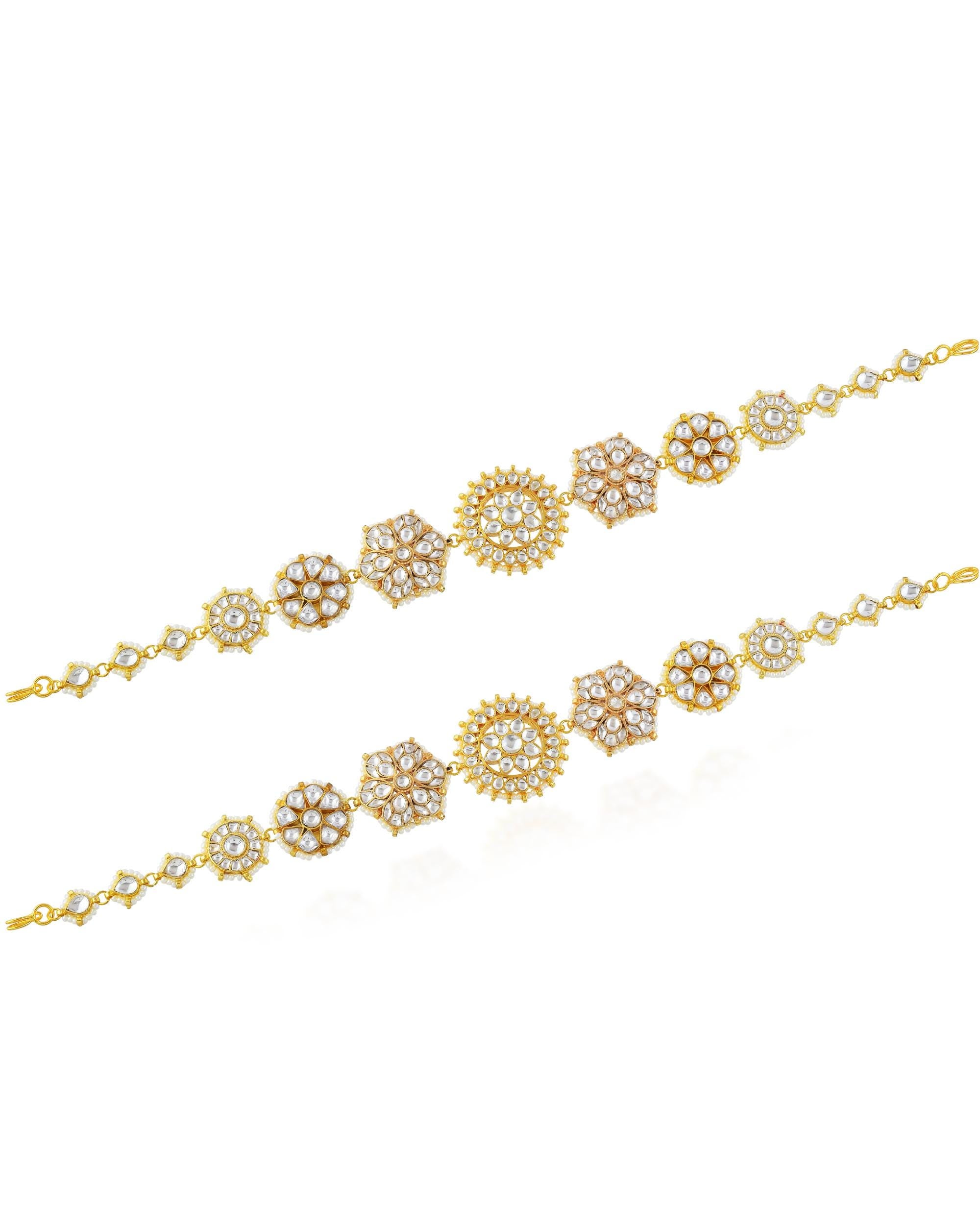 maang tikka Dual Strand Kundan Sheeshpatti | Indian Bridal Matha Patti Headpiece, Gold Plated Mughal Style