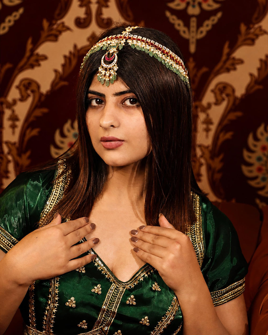 Antique Finish Kundan Headpiece | Bridal Sheeshphool Jewelry | Ethnic Wedding Hair Accessory for Brides