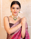 Indian Kundan Choker Necklace Set, Green Stone Pearl Necklace, Bridal Jewelry Set, Meenakari Jadau Necklace, Wedding Choker, Festive Ethnic