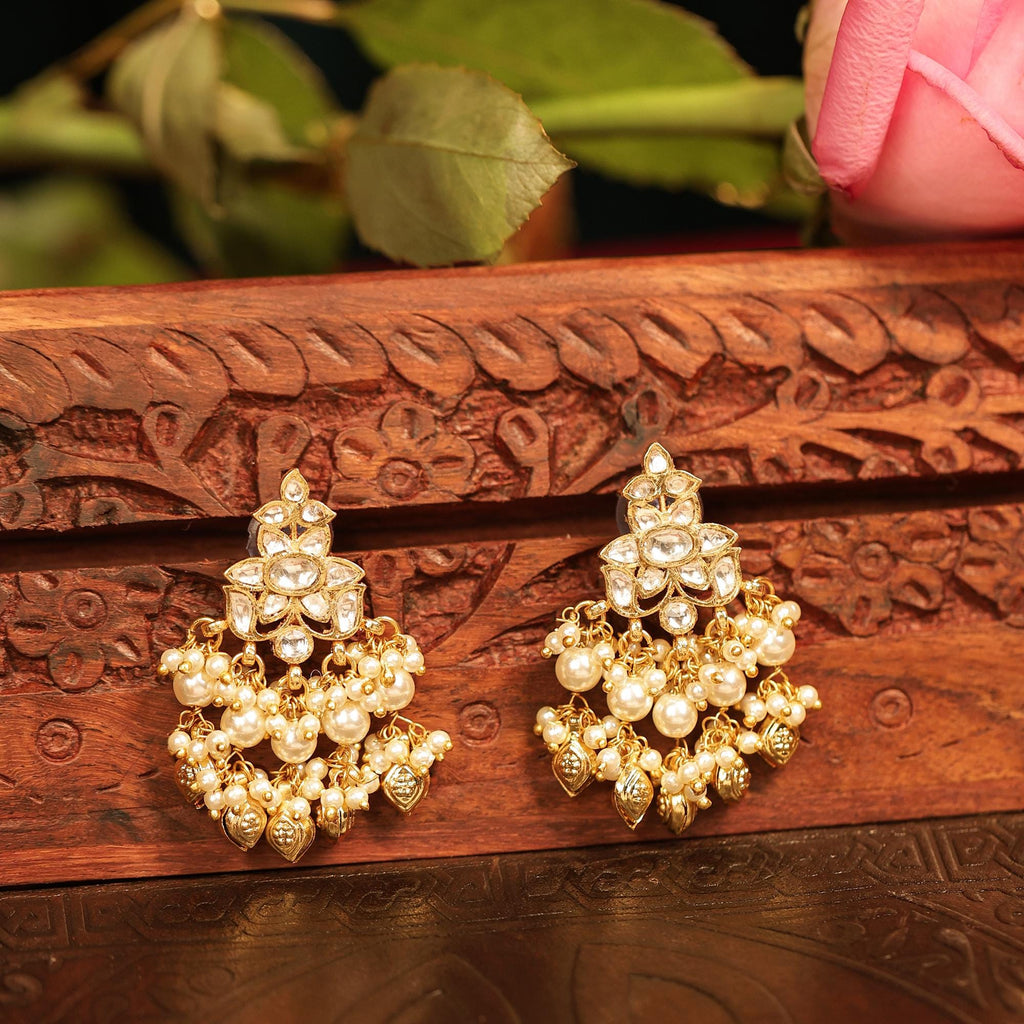 Kundan Pearl Choker Necklace Set, Indian Bridal Wedding Jewelry, Gold Tone Ethnic Pendant Earrings