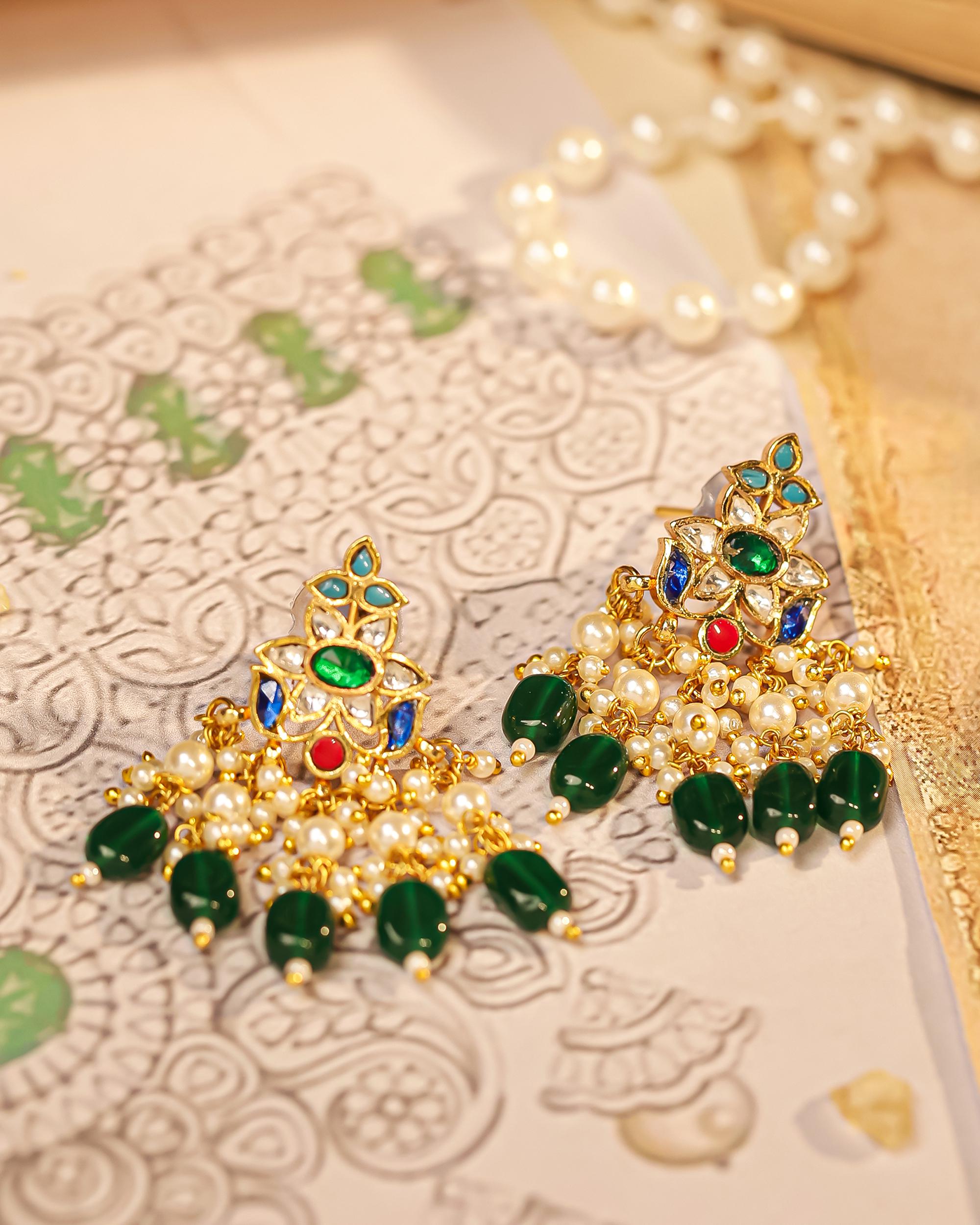 Handcrafted Pearl Meenakari Choker Set, Multi-Color Enamel Bridal Jewelry
