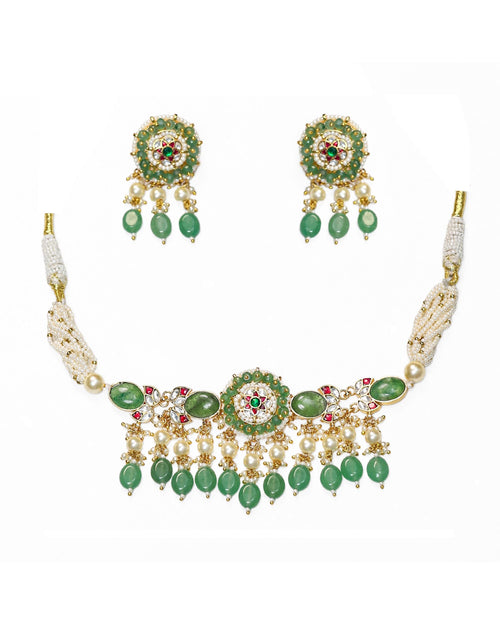 Smaragd-Perlen-Choker-Set, traditionelle indische Braut-Meenakari-Halskette, festliches Statement-Set