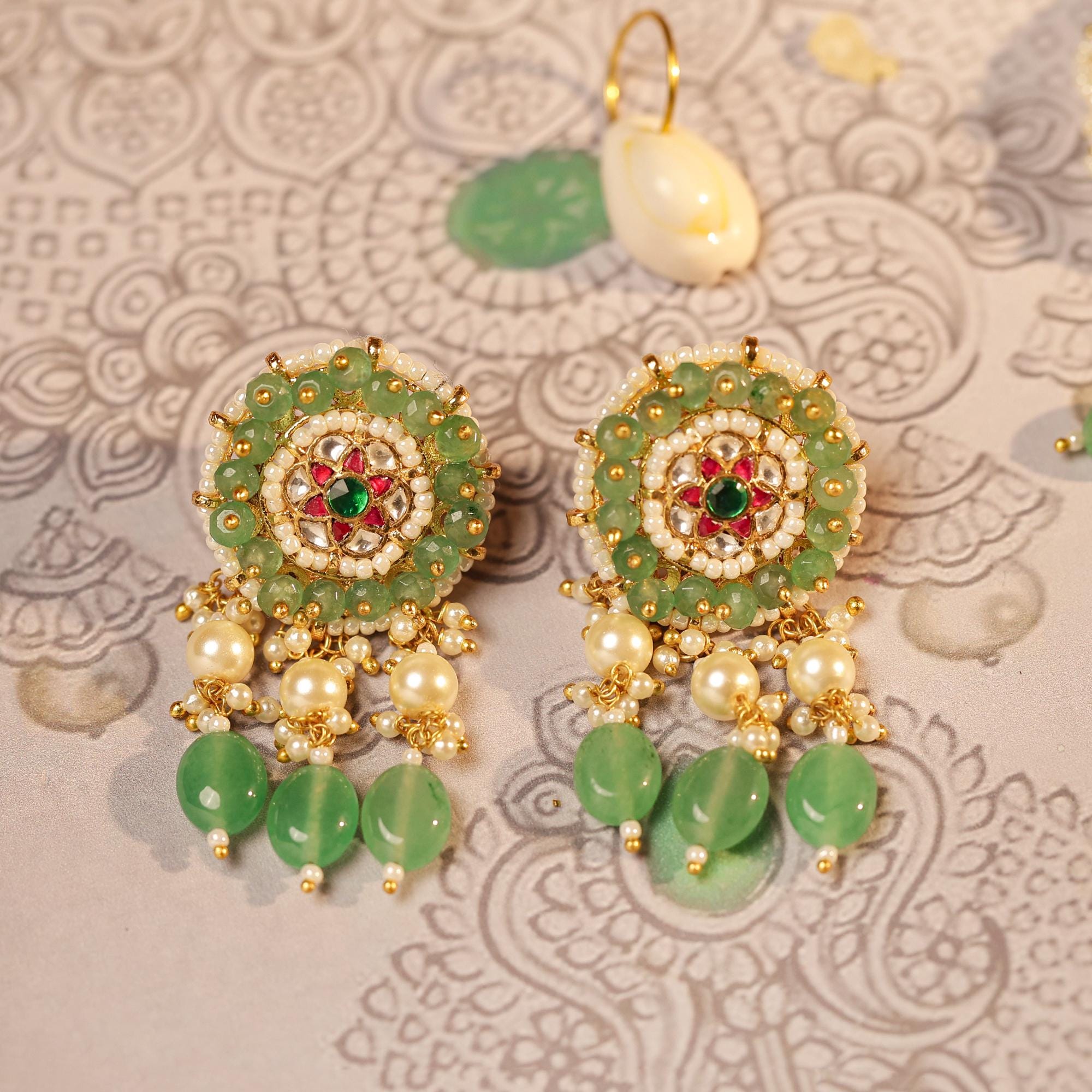 Emerald Pearl Choker Set, Traditional Indian Bridal Meenakari Necklace, Festive Statement Set