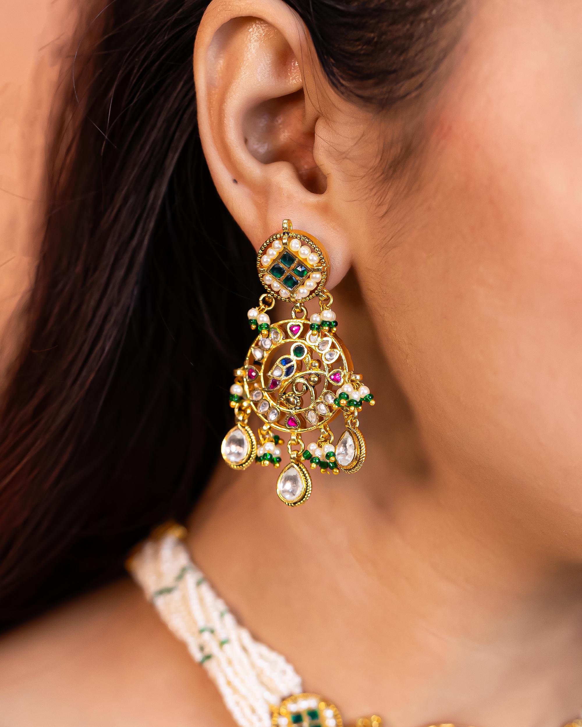 Royal Kundan Pearl Necklace Set | Peacock Bridal Indian Wedding Jewelry