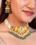 Kundan Pearl Necklace Set with Peacock Motifs & Emerald Beads  Artisan Indian Jewelry