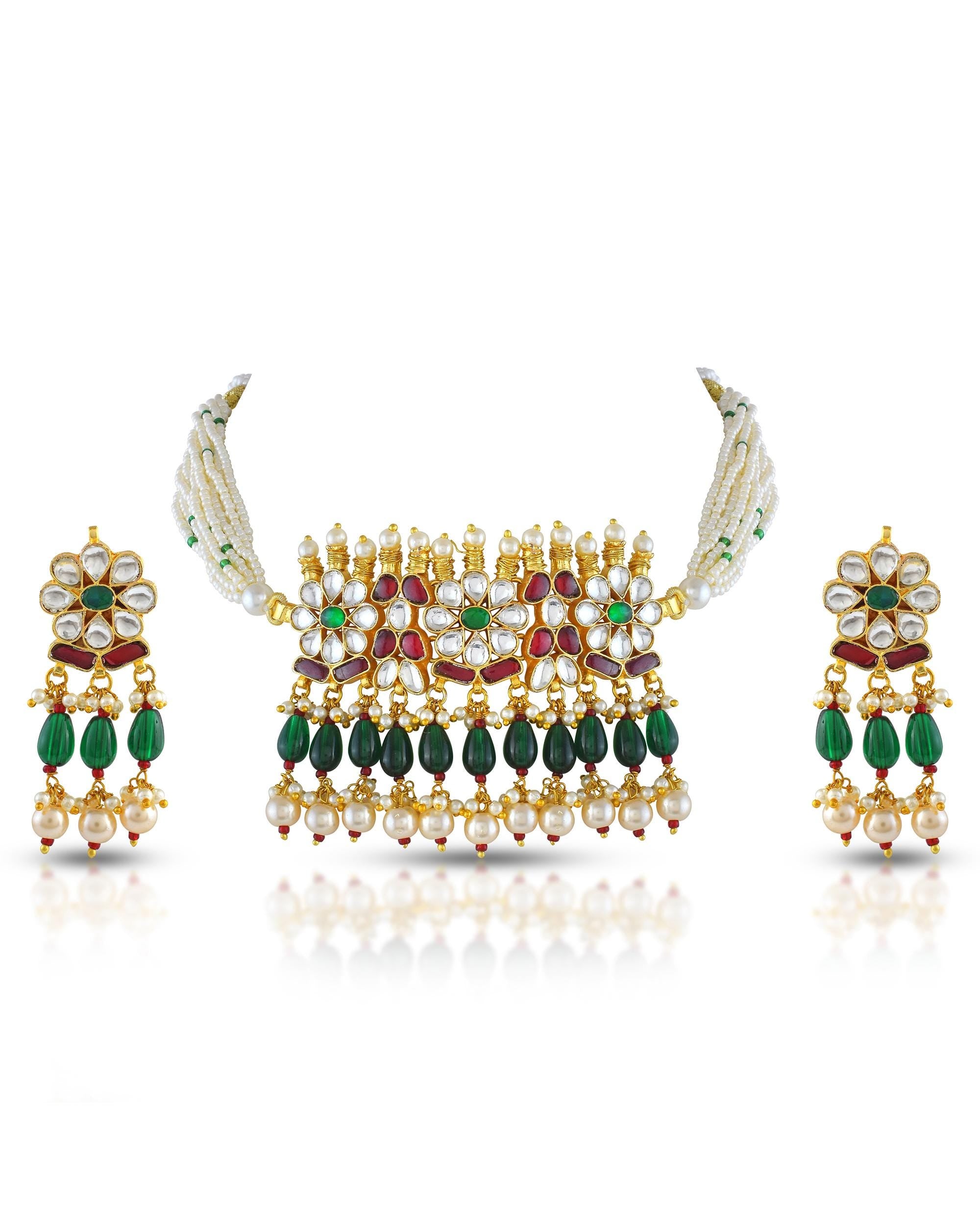 Handcrafted Kundan & Pearl Necklace Set | Royal Indian Bridal Jewelry | Statement Ethnic Choker for Weddings