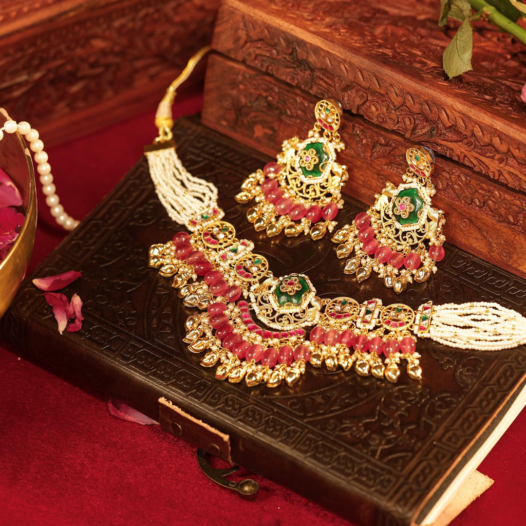 Handcrafted Kundan Choker Set | Traditional Indian Bridal Jewelry, Emerald Green Statement Necklace