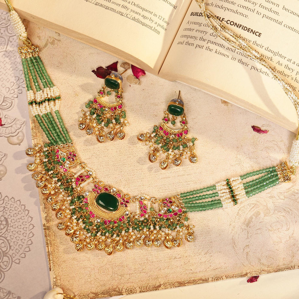 Emerald Green Choker Set | Indian Bridal Jewelry, Festive Statement Necklace