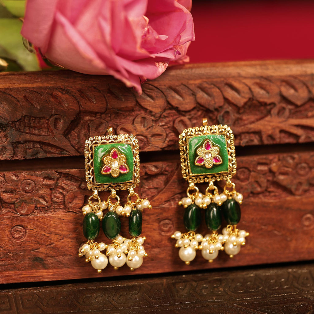 Antique Gold Peacock Choker Set | Traditional Indian Bridal Jewelry, Green Pearl Necklace Earrings