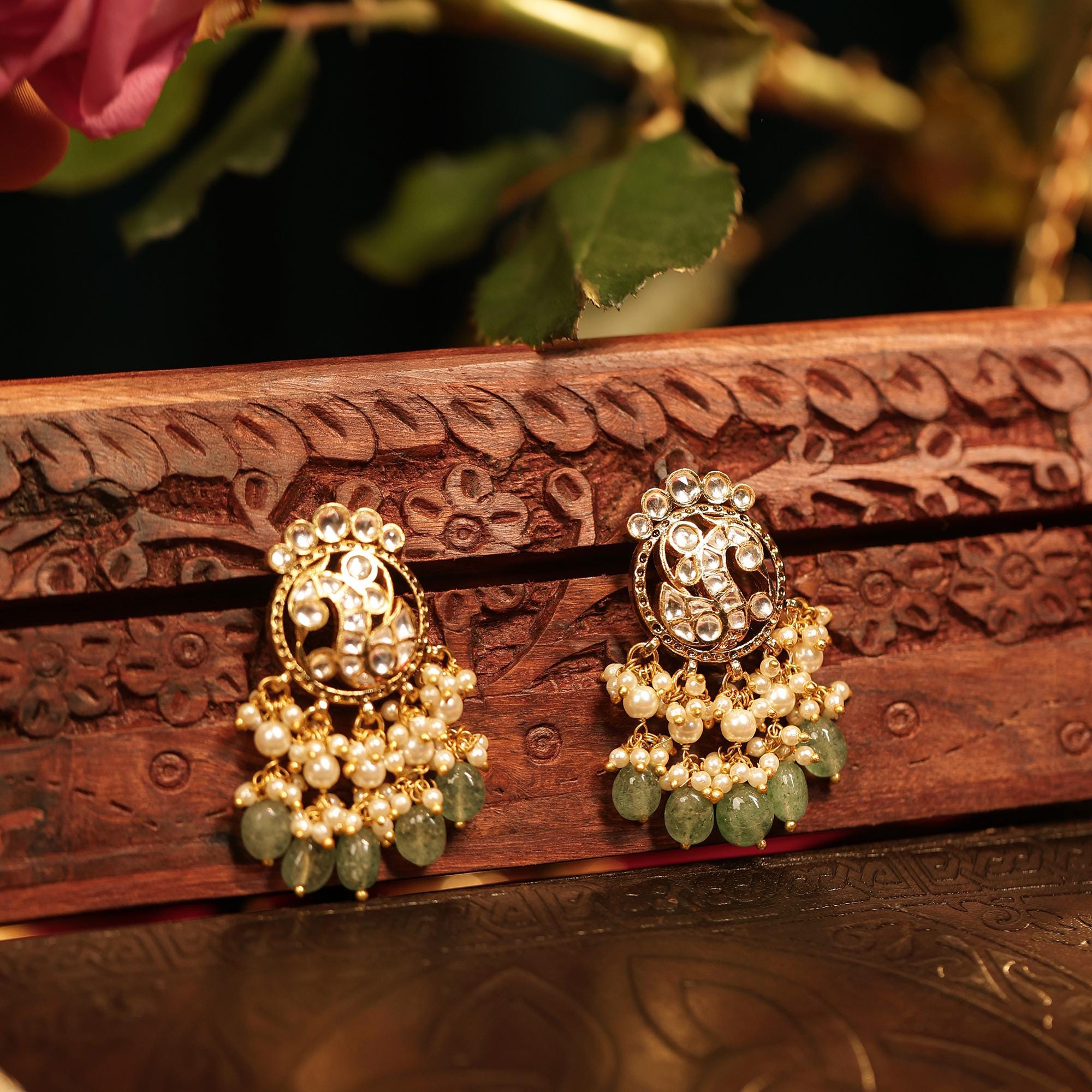 Handcrafted Peacock Kundan Choker Set | Indian Bridal Pearl Aventurine Necklace