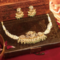 Handcrafted Peacock Kundan Choker Set | Indian Bridal Pearl Aventurine Necklace