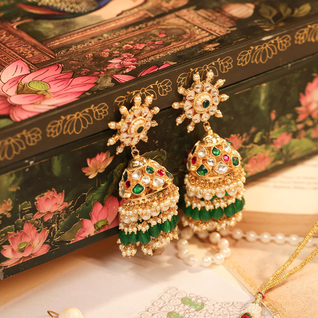Royal Kundan Choker Necklace Set  Emerald Green, Ruby Red Bridal Jewelry
