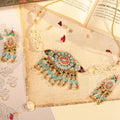 Blue Kundan Choker Set  Pastel Meenakari Floral Pearls  Indian Festive Jewelry