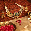 Rajwadi Meenakari Choker Necklace Set with Earrings: Traditional Kundan Bridal Jewelry