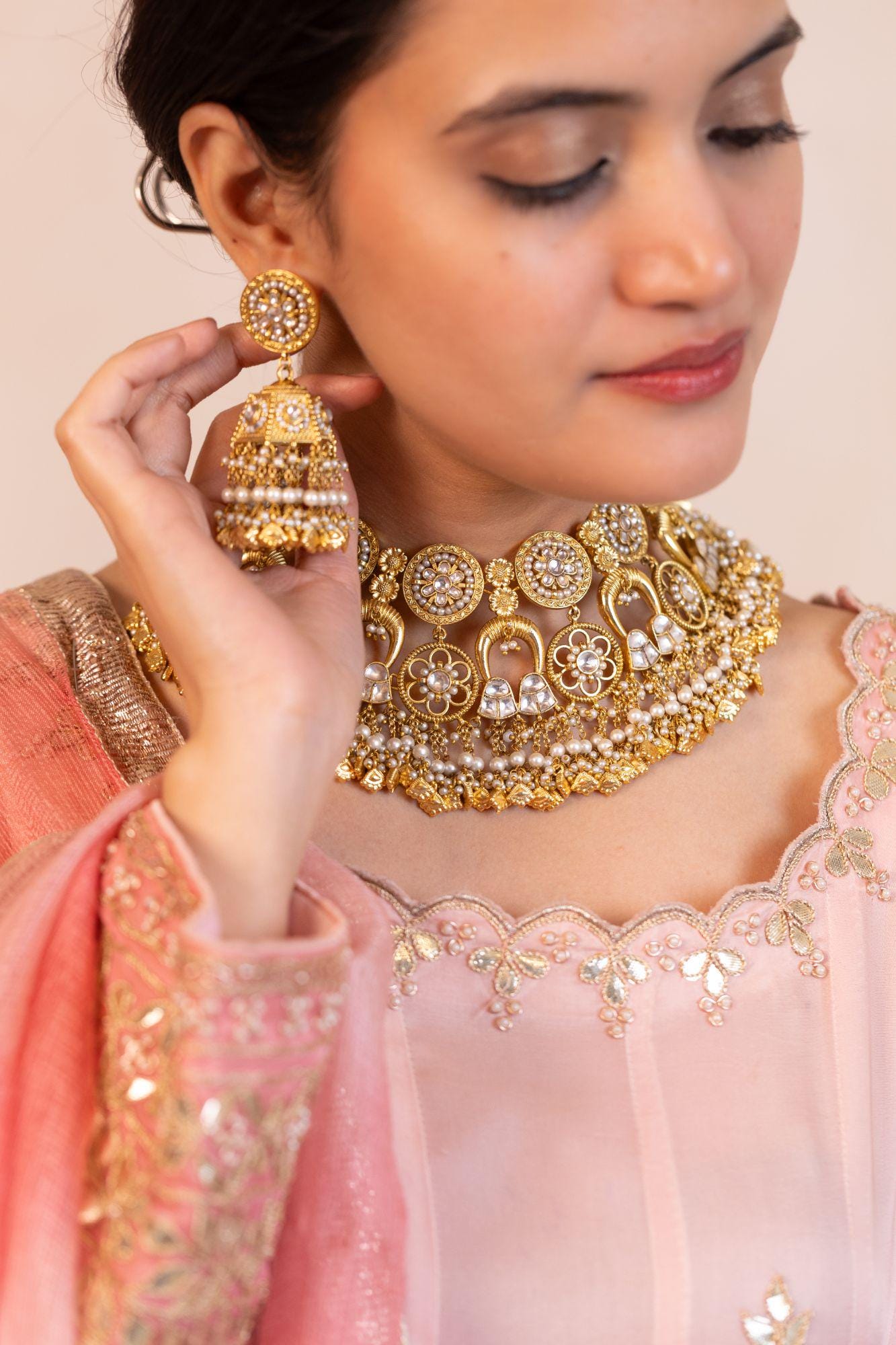 Royal Kundan Bridal Choker Set with Pearl Jhumka Earrings  Traditional Indian Wedding Jewelry