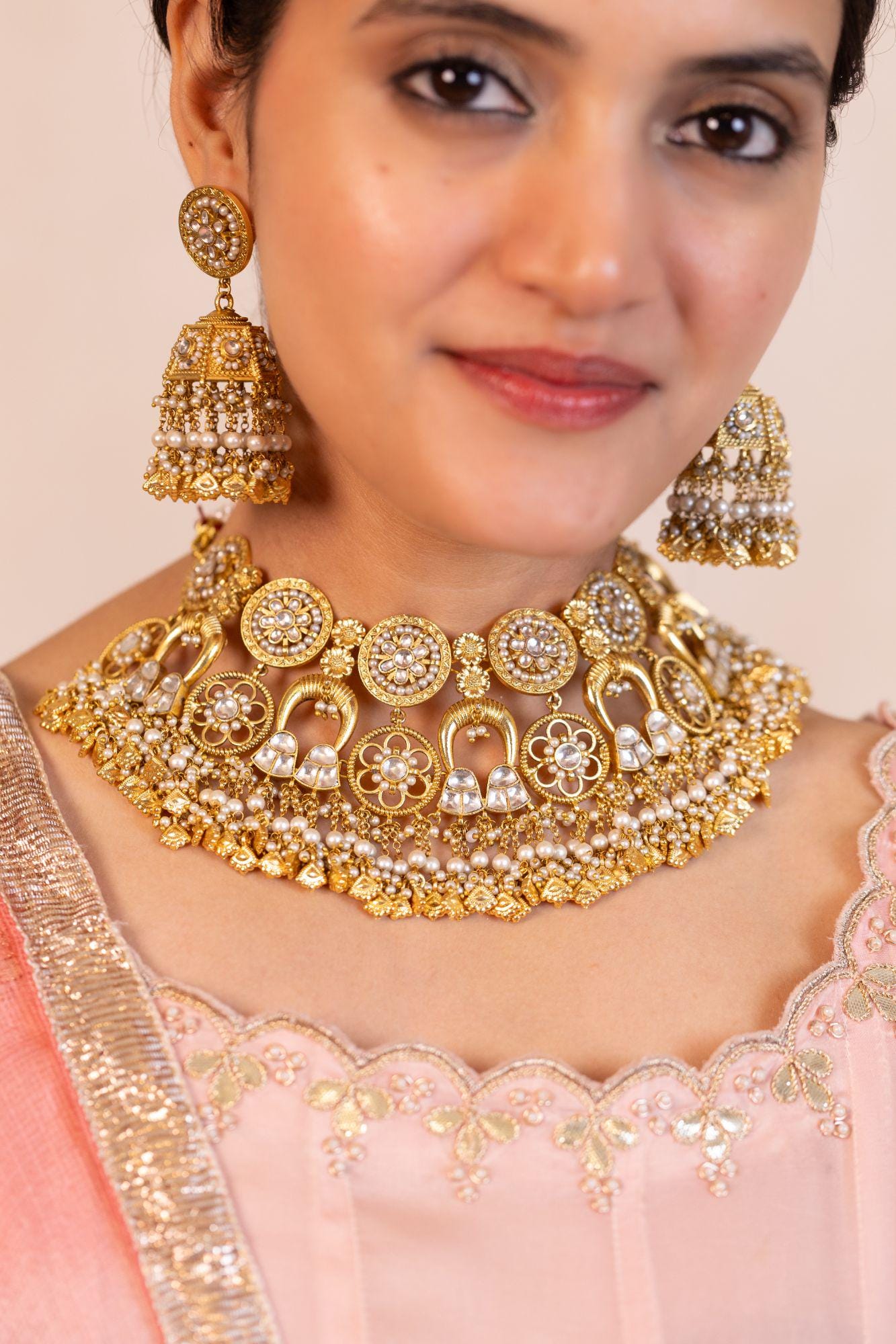 Royal Kundan Bridal Choker Set with Pearl Jhumka Earrings  Traditional Indian Wedding Jewelry