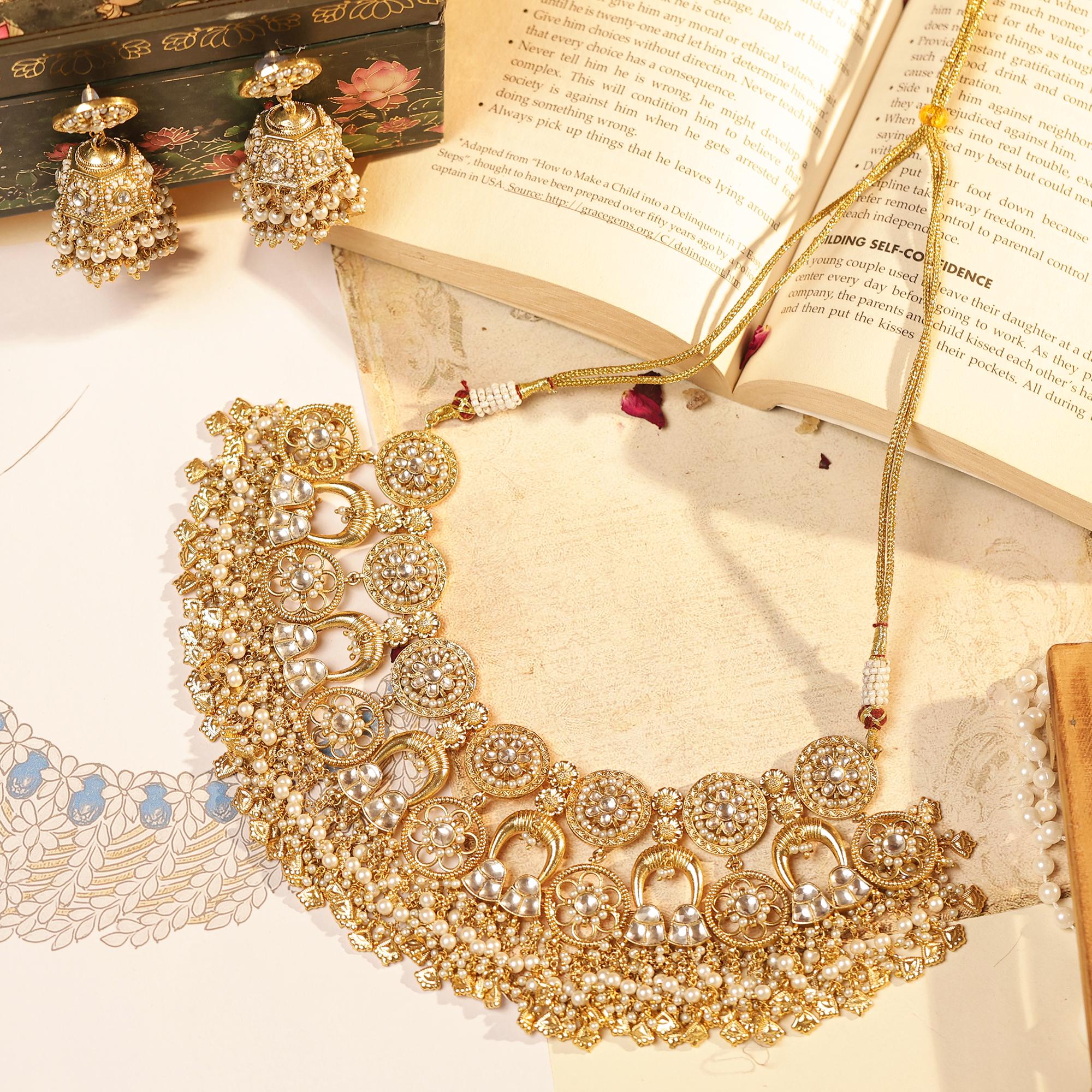 Royal Kundan Bridal Choker Set with Pearl Jhumka Earrings  Traditional Indian Wedding Jewelry