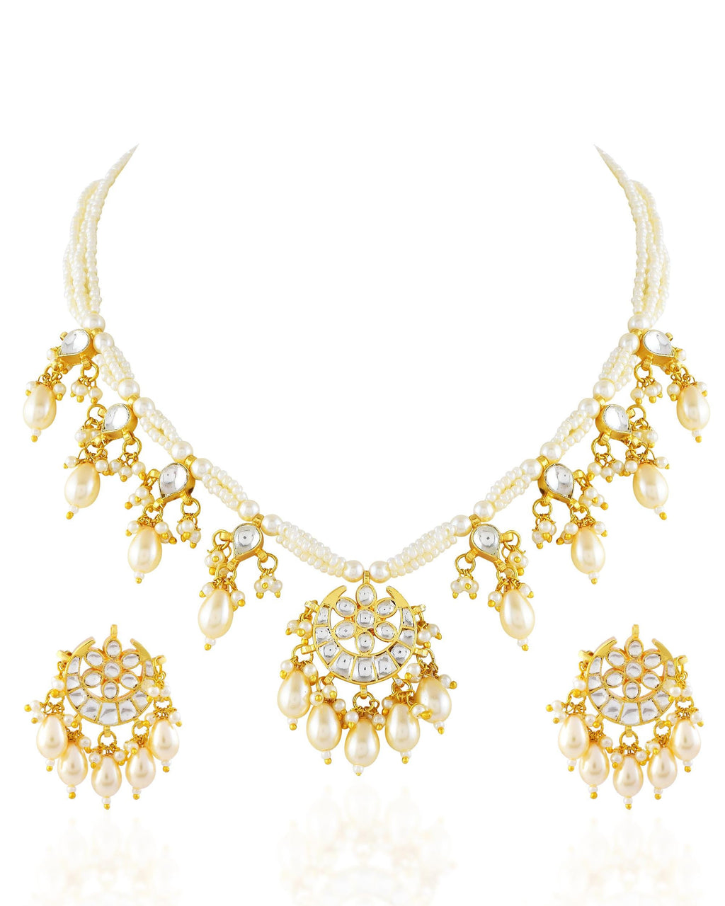 Pearl Kundan Choker Necklace Set, Indian Bridal Wedding Jewelry