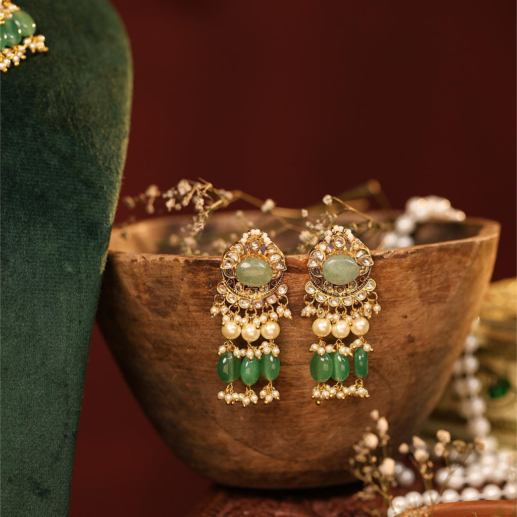 Kundan Choker Necklace Set  Uncut Emerald, Ruby, Pearl Strand, Bridal Jewelry
