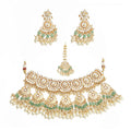 Sabyasachi Inspired Kundan Choker Set | Mint Green Beads, Pearls, Maang Tikka, Earrings