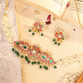 Traditional Indian Meenakari Choker Set | Kundan Pearl Necklace, Studs | Rajasthani Festive Jewelry