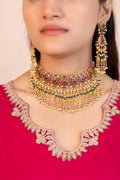 Indian Floral Choker Set | Pink Emerald Meenakari Chandelier Earrings | Royal Rajasthani Festive Jewelry