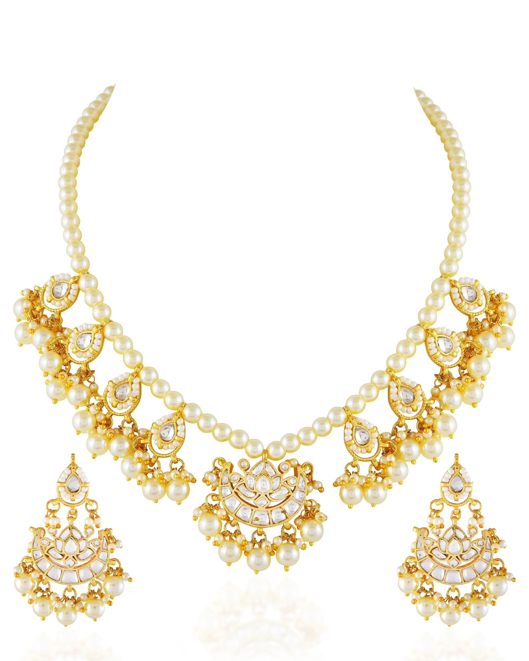 Royal Pachi Kundan Pearl Choker Necklace Set with Chandbali Earrings  Festive Bridal Jewellery