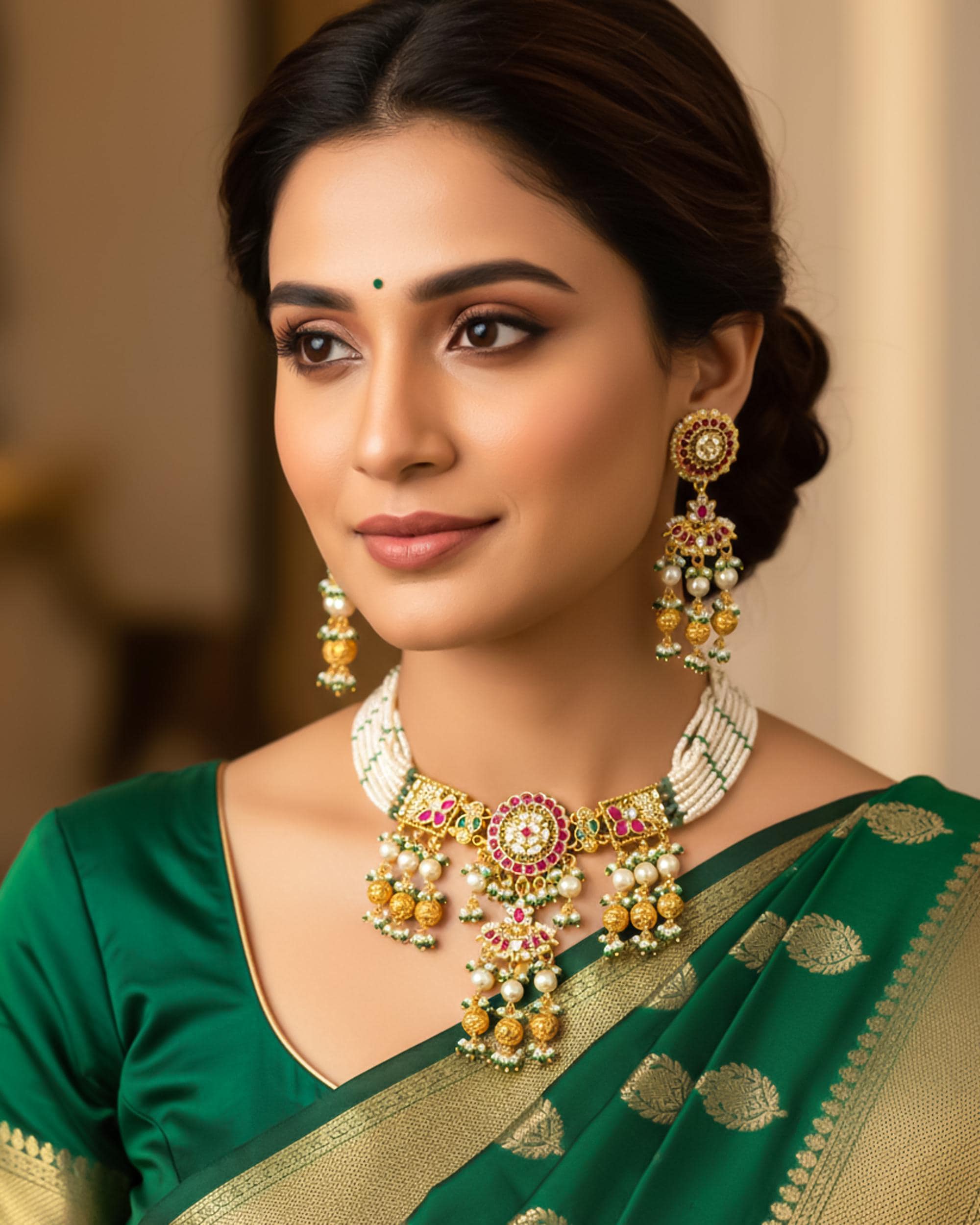 Elegant Royal Pachi Kundan & Pearl Choker Necklace Set with Lotus Motif Centerpiece
