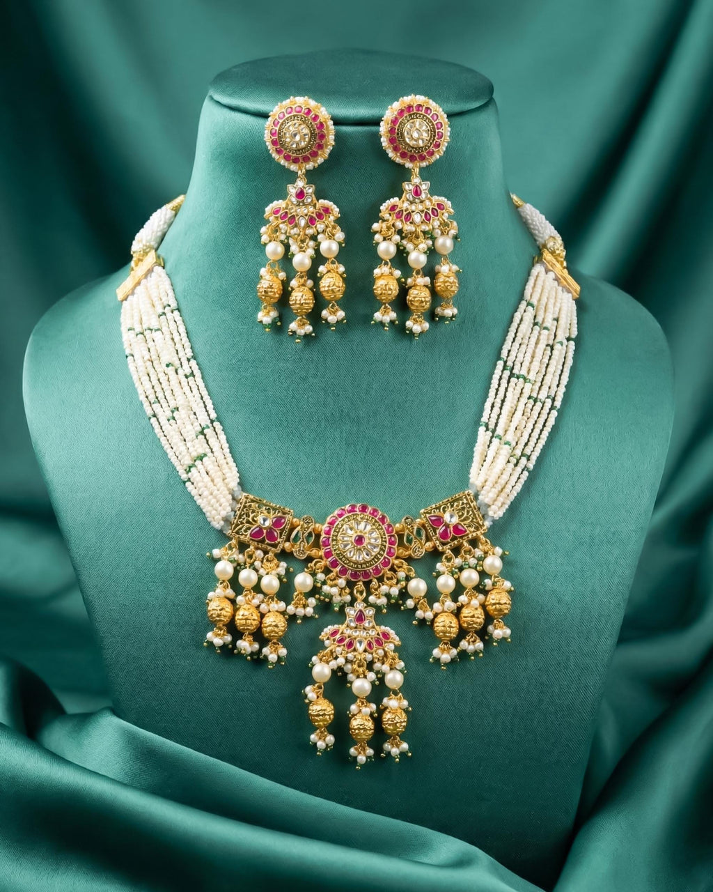 Elegant Royal Pachi Kundan & Pearl Choker Necklace Set with Lotus Motif Centerpiece