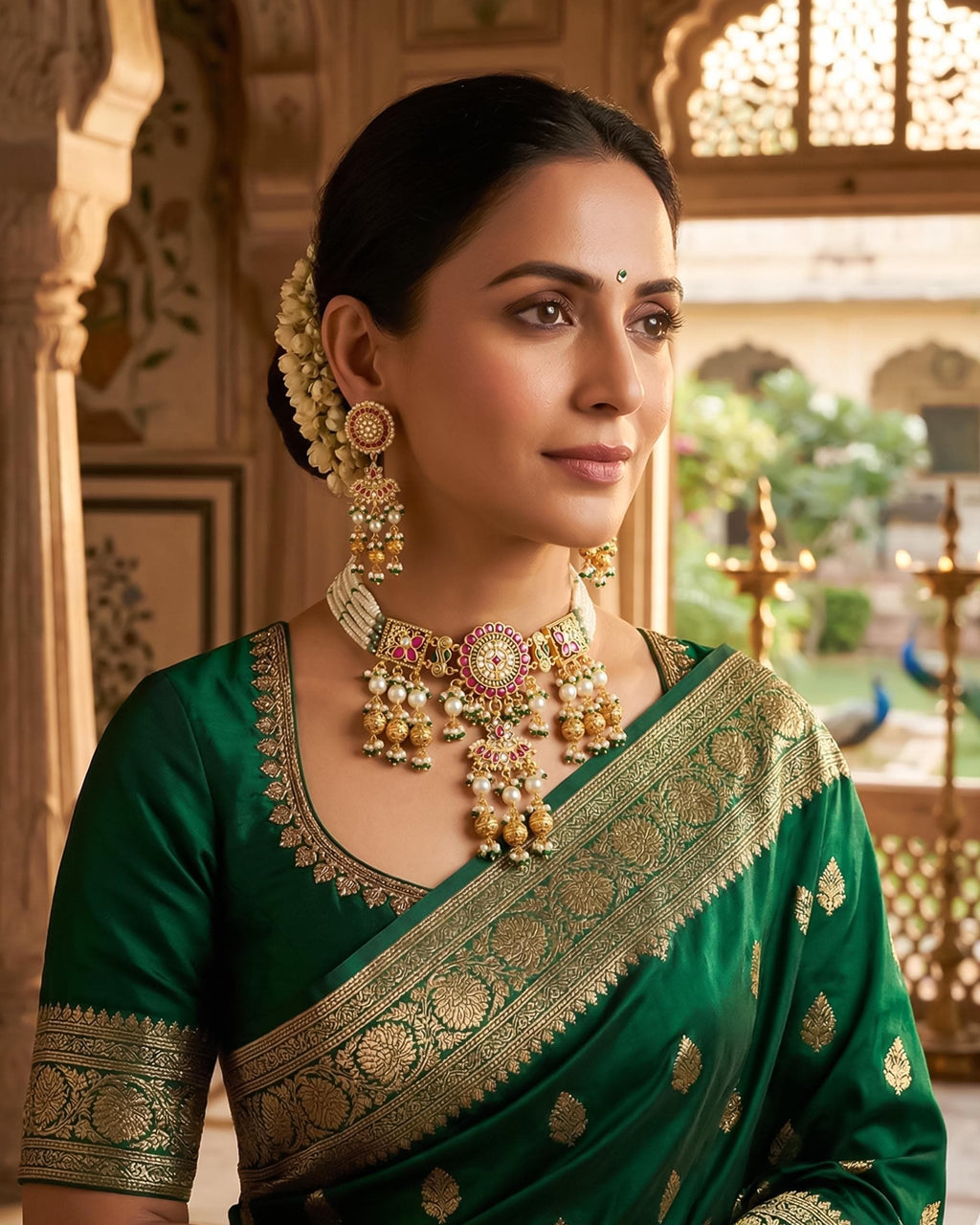 Elegant Royal Pachi Kundan & Pearl Choker Necklace Set with Lotus Motif Centerpiece