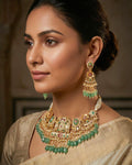 Royal Jadau Jhumka Choker Set with Mint Green Gemstone Drops