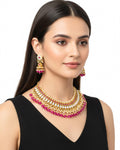 Royal Crescent Hasli Choker Set with Vibrant Ruby Pink Monalisa Beads