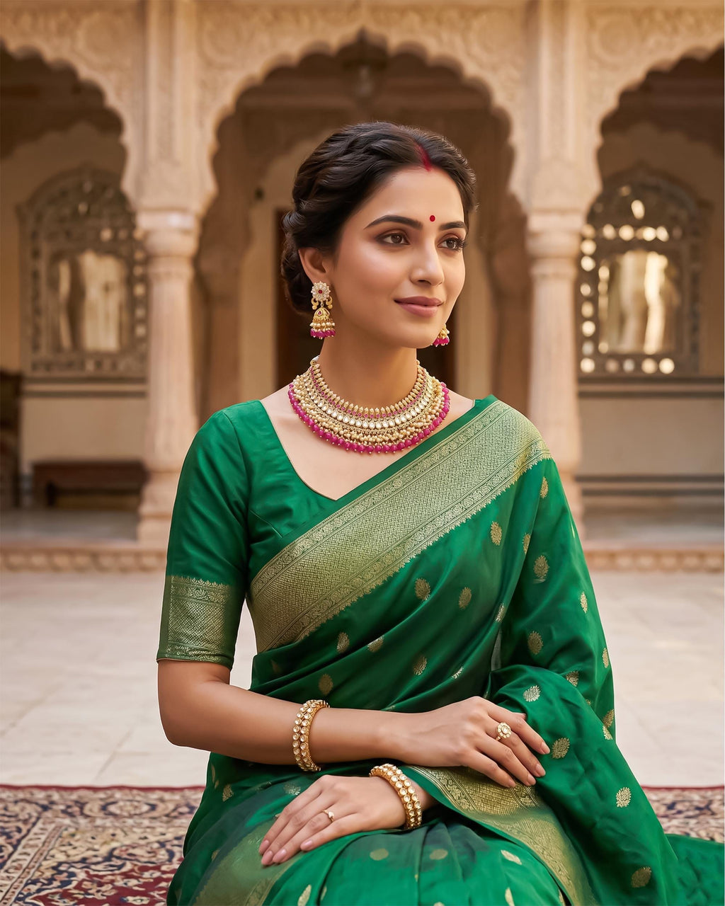 Royal Crescent Hasli Choker Set with Vibrant Ruby Pink Monalisa Beads