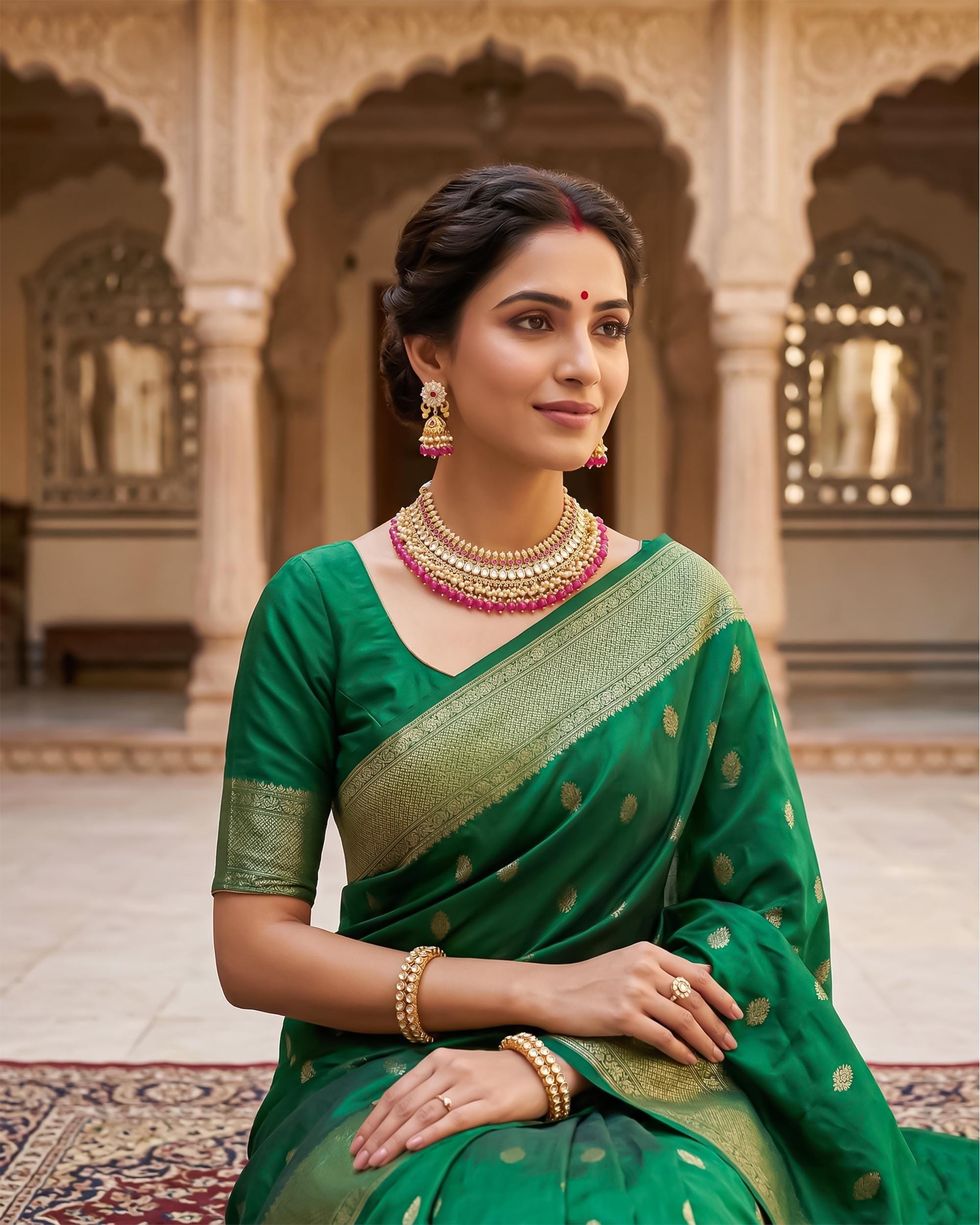 Royal Crescent Hasli Choker Set with Vibrant Ruby Pink Monalisa Beads