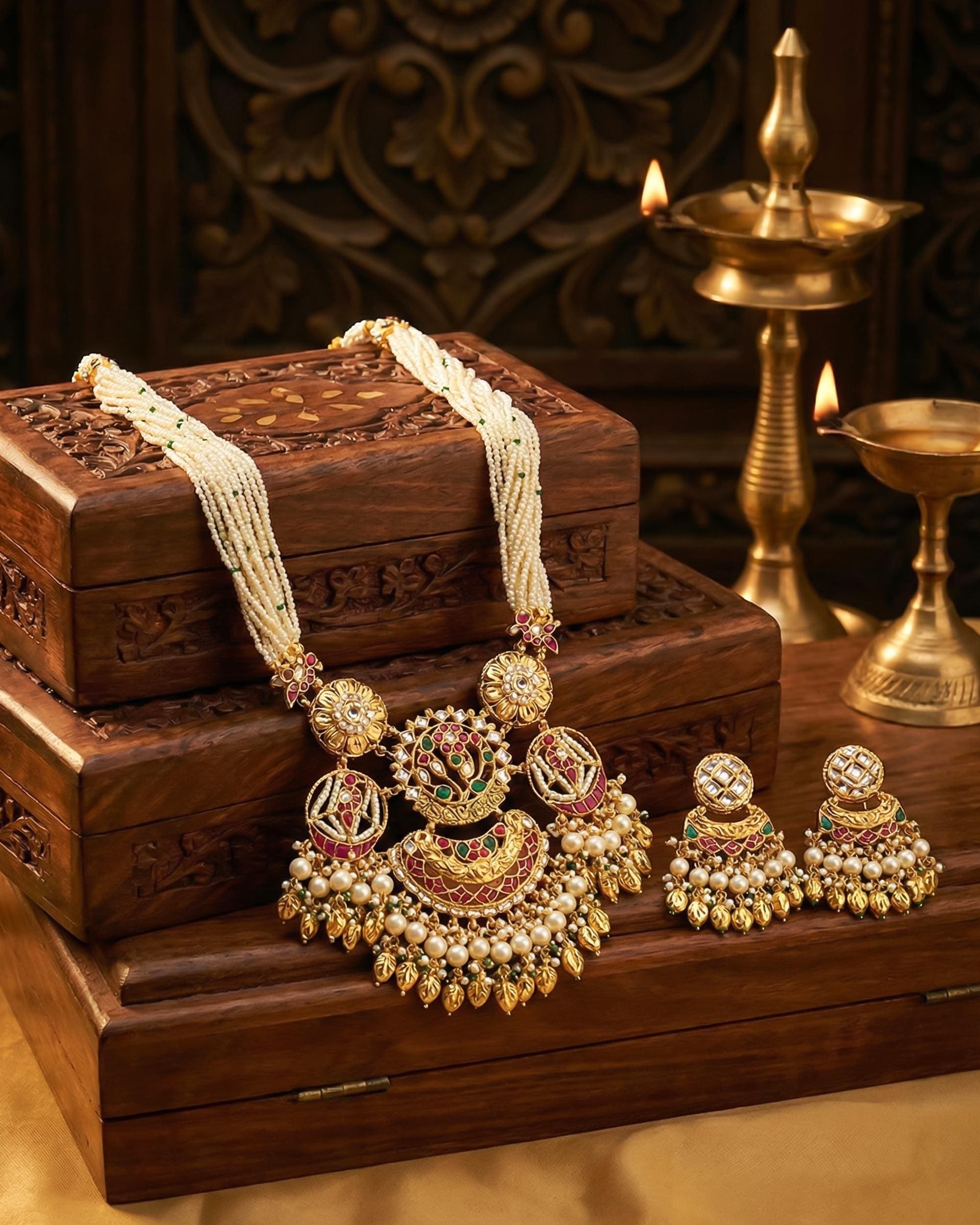 Royal Mughal Tree of Life & Dancing Figure Long Pendant Mala Set