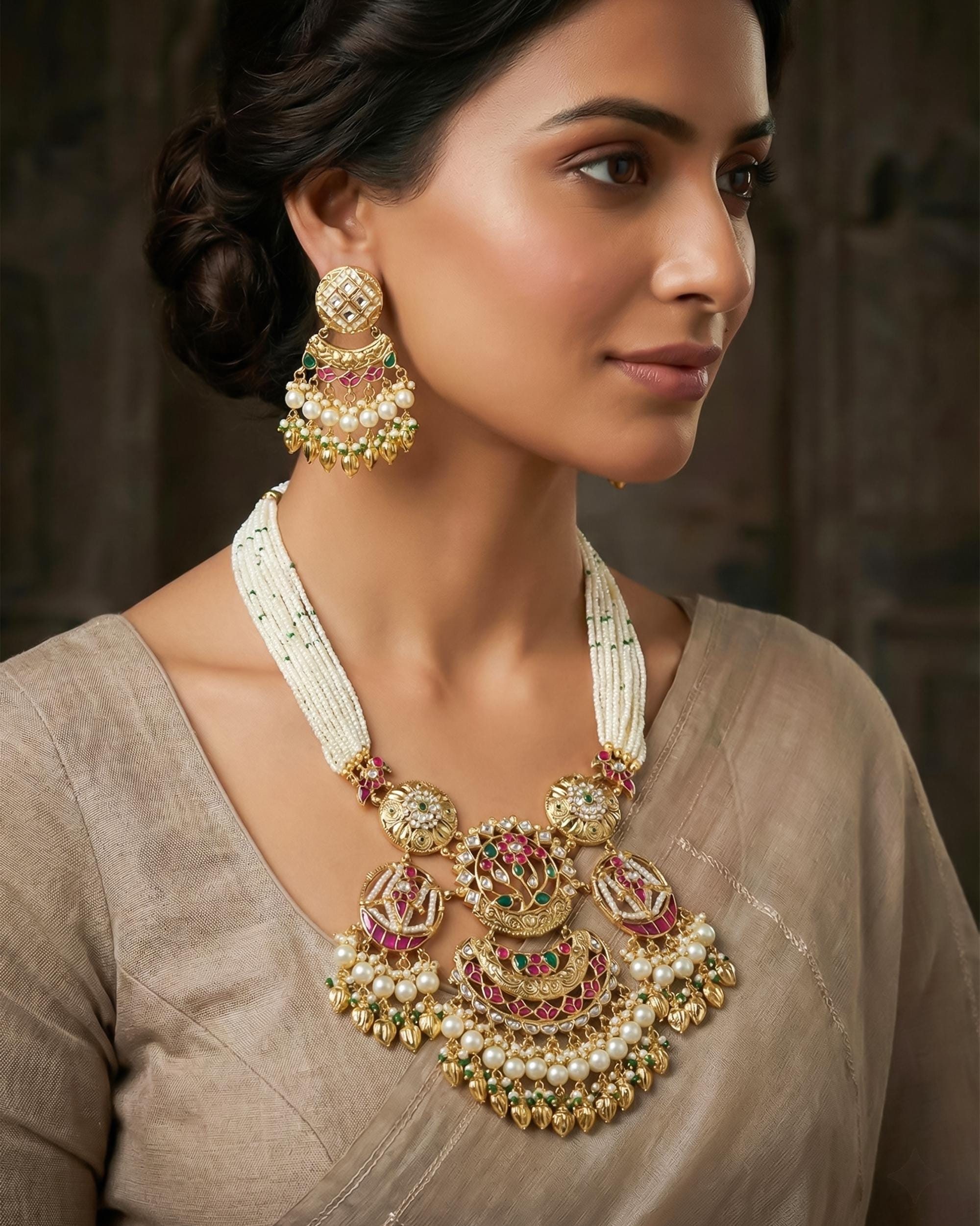 Royal Mughal Tree of Life & Dancing Figure Long Pendant Mala Set
